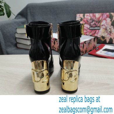 Dolce & Gabbana Heel 10.5cm Leather Ankle Boots Patent Black with DG Karol Heel and Strap 2021
